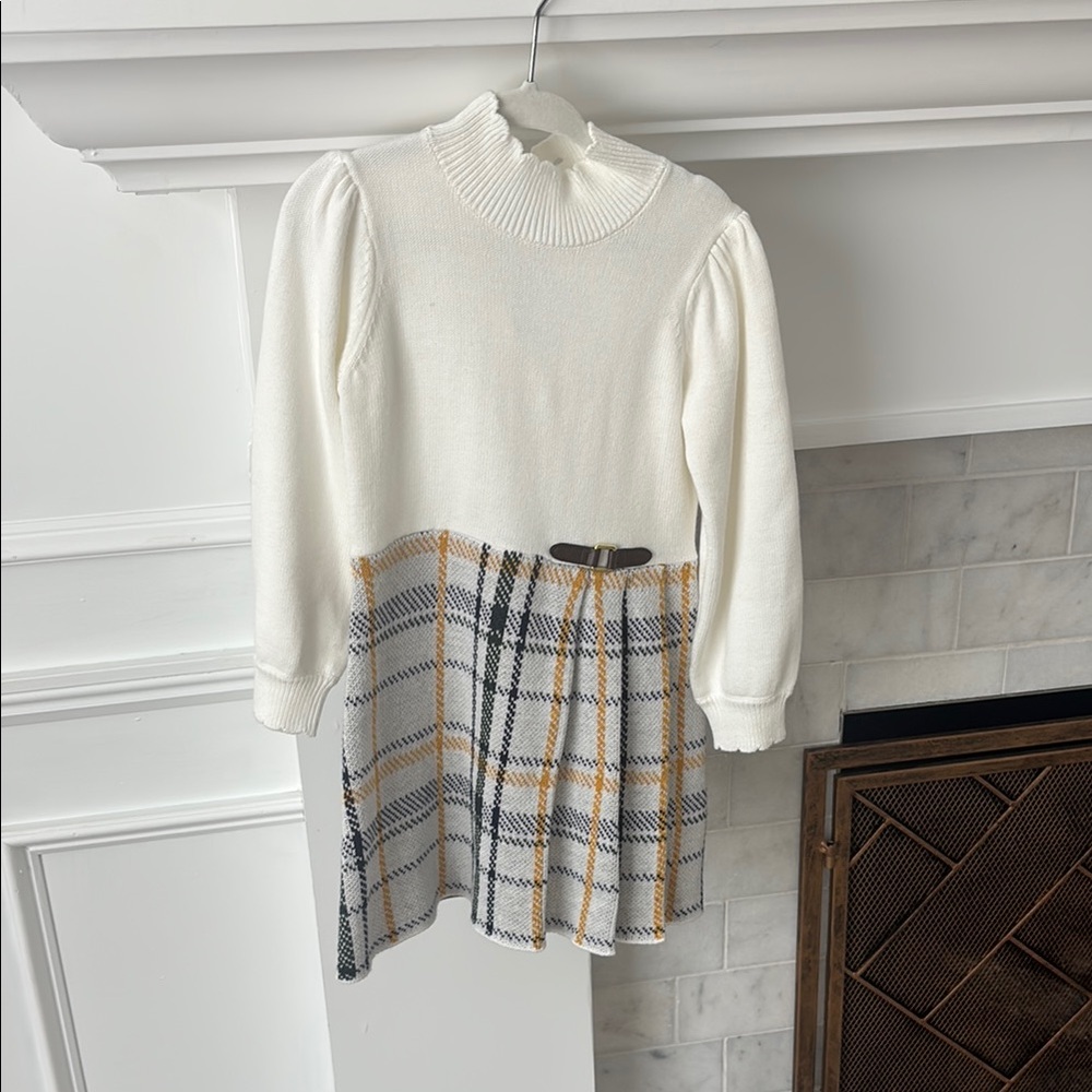 White and Plaid Knit Dress